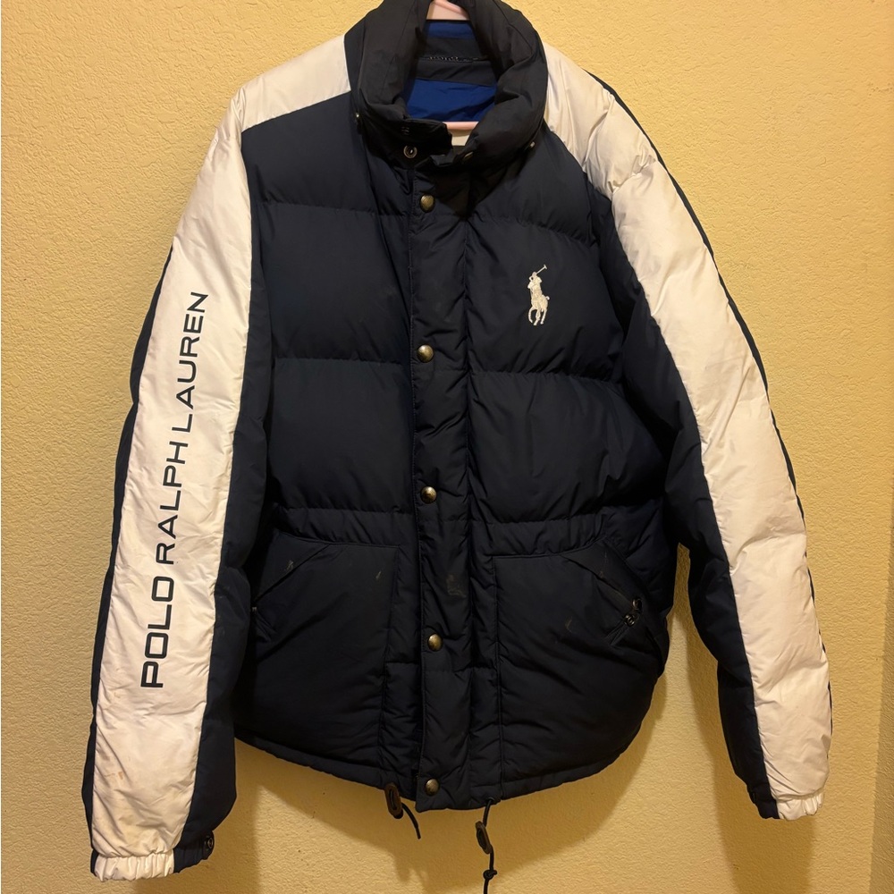 Polo Ralph Lauren Big Pony Hooded Down Puffer Jacket Coat Navy/White Size XXL